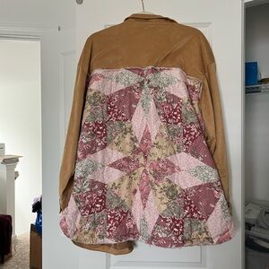 Quilt-Back Faux Suede Jacket in Tan and Rose